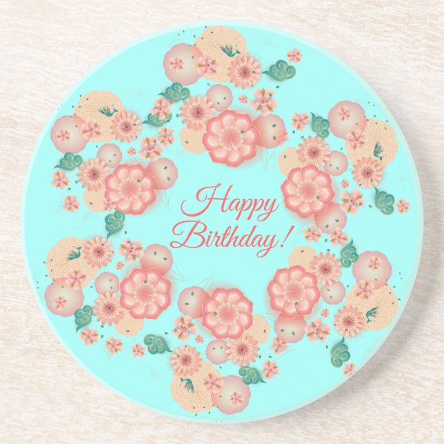 Frühling Peach Blume Gartenanlage Florenz Dekorati Getränkeuntersetzer (Vorne)