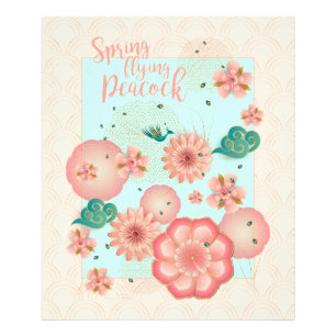 Frühling Peach Garden Flying Peacock Frische Pasta Fotodruck