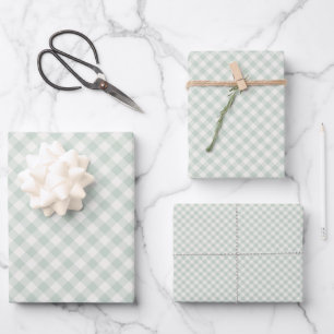 Frühling Retro Gingham   Gedämpftes Salbei Geschenkpapier Set