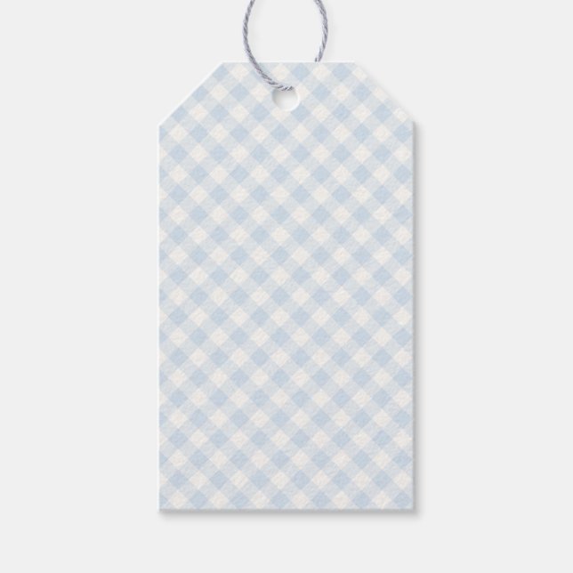 Frühling Retro Gingham | Puderblau Geschenkanhänger (Vorderseite)