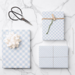 Frühling Retro Gingham Puderblau Geschenkpapier Set