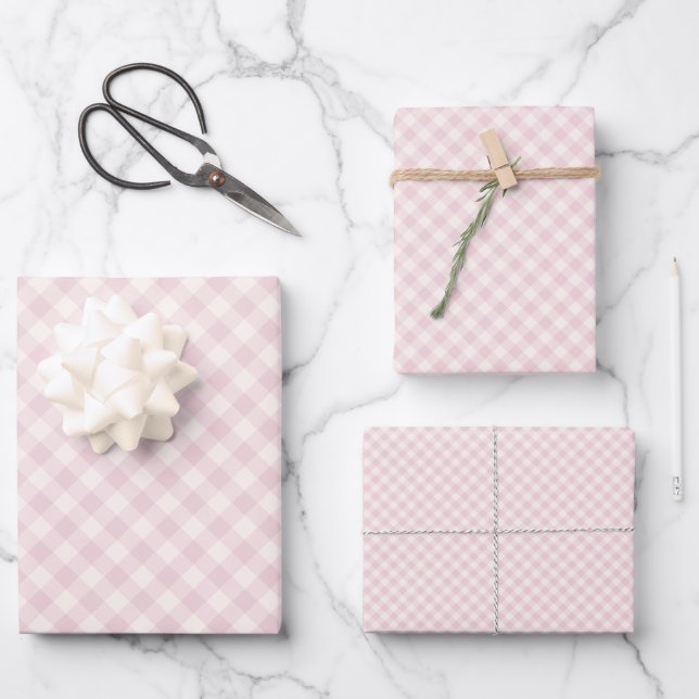 Frühling Retro Gingham | Soft Blush Geschenkpapier Set (Vorderseite)
