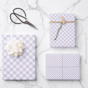 Frühling Retro Gingham Staubiges Lavendel Geschenkpapier Set