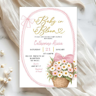 Frühling Rosa Schleife Gänseblümchen Baby Shower Einladung