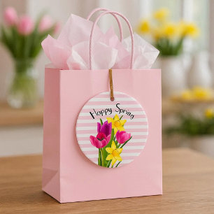 Frühling rosa Tulpen und Osterglocken-Blumenorname Keramik Ornament