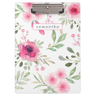 Frühling Rosa Wasserfarbe Floral Personalisiert Klemmbrett
