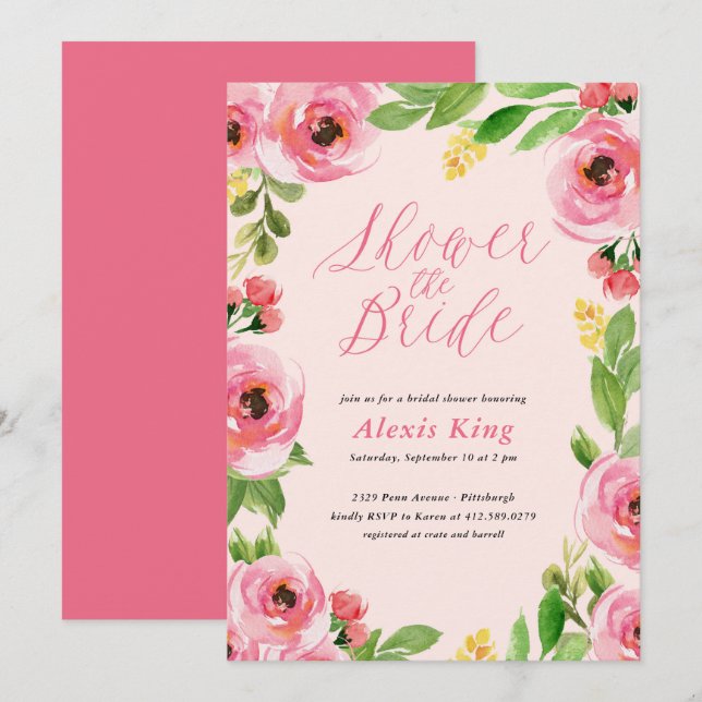 Frühling Rose Blumenstrauß Bridal Dusche Einladung (Vorne/Hinten)
