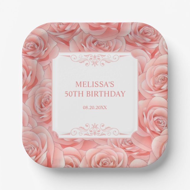 Frühling Roses Blossom Floral Geburtstag Pappteller (Vorderseite)