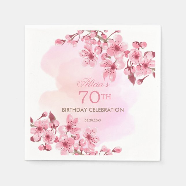 Frühling Sakura Cherry Blossom Pink Cream Geburtst Serviette (Vorderseite)