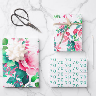 Frühling Sommer Wasserfarbe Blüte 70. Geburtstag Geschenkpapier Set