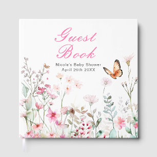 Frühling Tiefrosa Schmetterling Floral Babyparty Gästebuch