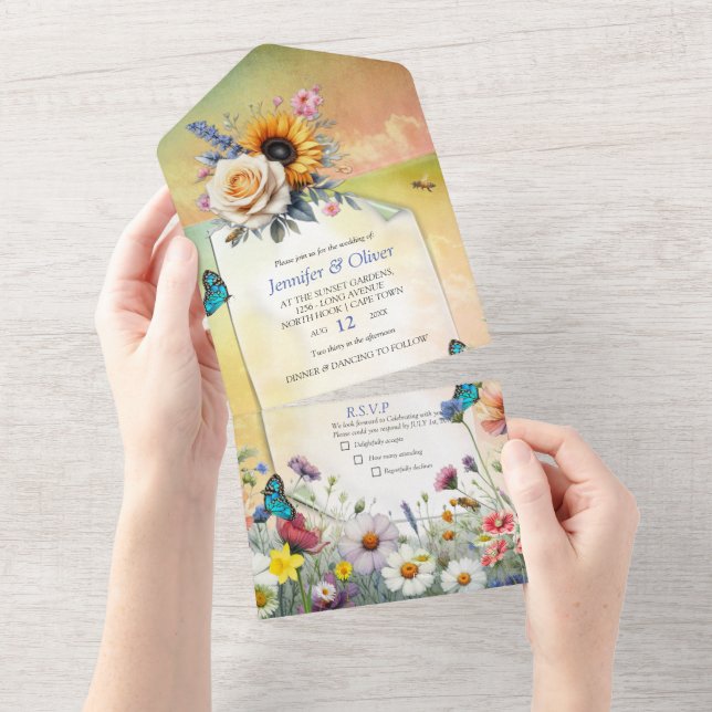 Frühling und Sommer blühen Florals All In One Einladung (Abreißen)