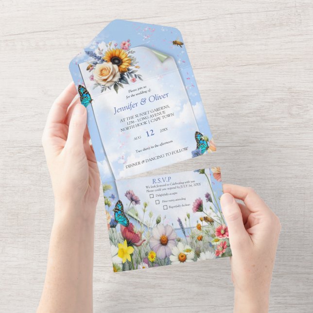 Frühling und Sommer blühen Florals All In One Einladung (Abreißen)