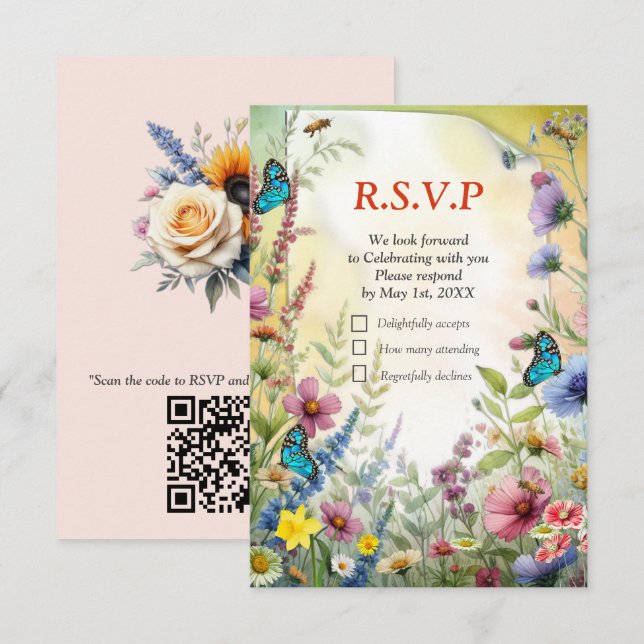 Frühling und Sommer blühen Florals RSVP Karte (Vorne/Hinten)