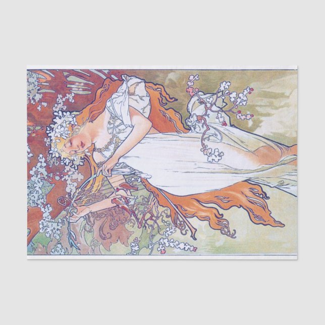Frühling (vier Jahreszeiten), Alphonse Mucha Seidenpapier (Vorderseite)