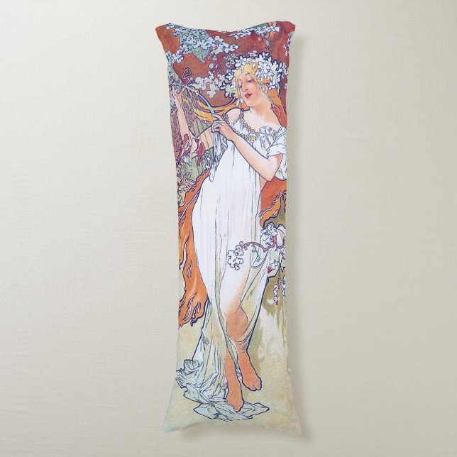 Frühling (vier Jahreszeiten), Alphonse Mucha Seitenschläferkissen (Vorderseite Vertikal)