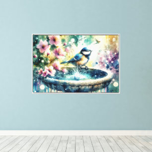 Frühling-Vogelbad-Wasserfarbe Leinwanddruck