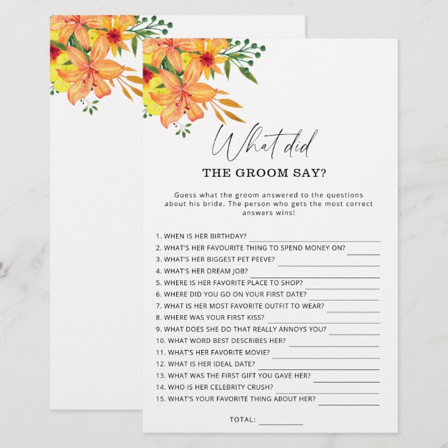Frühling Was hat der Bräutigam gesagt Brautspiel (Vorne/Hinten)