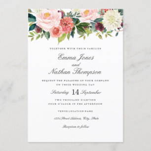 Frühling Wasserfarben Florale Hochzeit Einladung
