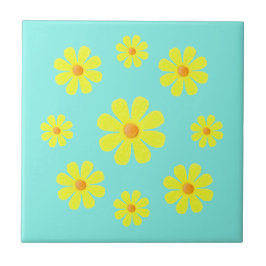 Frühlingblau und gelb, gelbe Blumen für die Küche Fliese