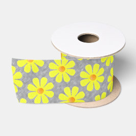 Frühlinggelbe Blumen auf grauem Hintergrund Satinband