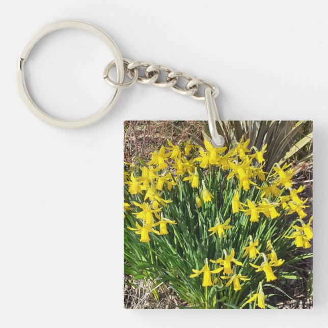 Frühlinggelbe Daffodien Akryllischer Schlüsselring (Vorderseite)
