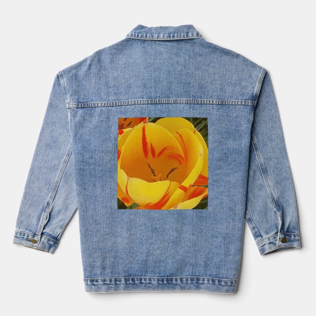 Frühlinggelbe Tulissen Jeansjacke (Rückseite)
