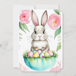 Frühlinggrün Rosa Blume Bunny Osterfrühlingeier Einladung