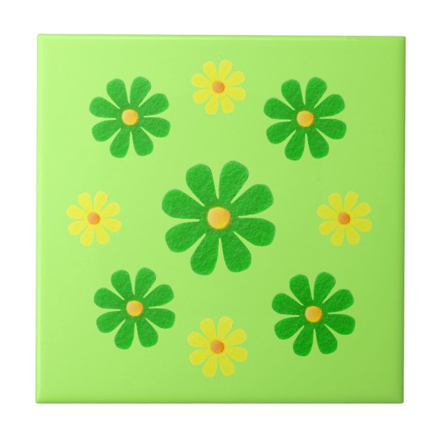 Frühlinggrün und gelb Blumen für die Küche Fliese (Vorderseite)