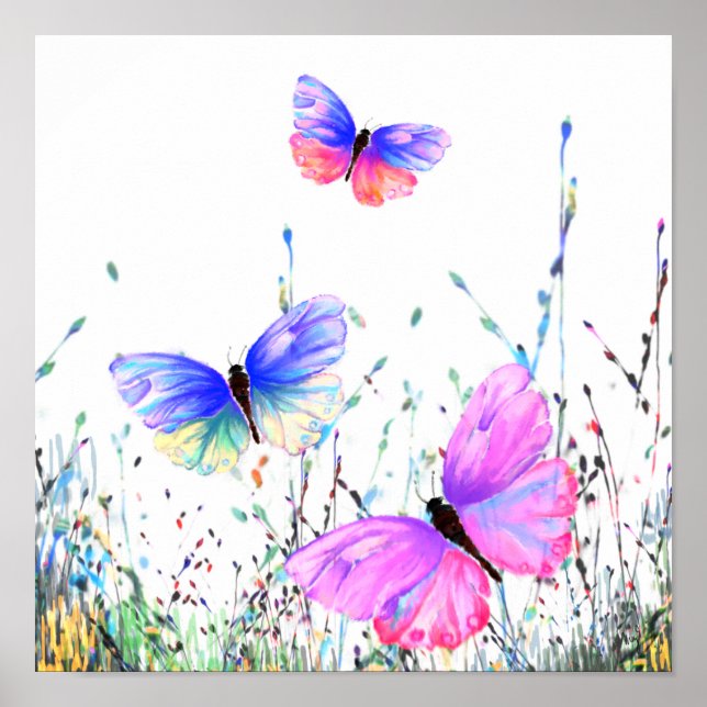 Frühlingposter Bunte Schmetterlinge fliegende Male Poster (Vorne)