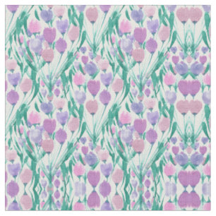 Frühlingrosa Lila Tulip Floral Wasserfarbe Stoff