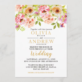 Frühlingrosa Orangefarbene Blume | Hochzeit Einladung