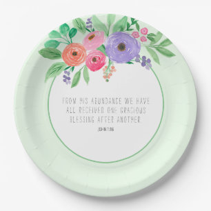 Frühlings-Aquarell-Blumen Johannes 1:16 Pappteller