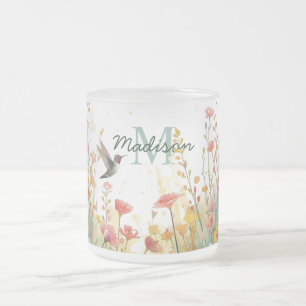 Frühlings-Aquarell-Vögel Florales Monogramm Wildbl Mattglastasse