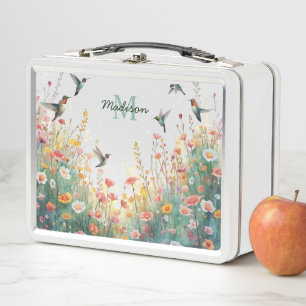 Frühlings-Aquarell-Vögel Florales Monogramm Wildbl Metall Brotdose