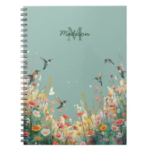 Frühlings-Aquarell-Vögel Florales Monogramm Wildbl Notizblock