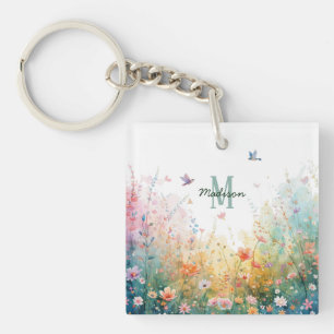 Frühlings-Aquarell-Vögel Florales Monogramm Wildbl Schlüsselanhänger