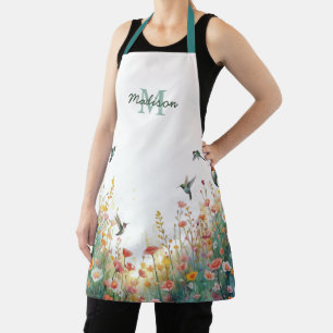Frühlings-Aquarell-Vögel Florales Monogramm Wildbl Schürze