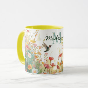 Frühlings-Aquarell-Vögel Florales Monogramm Wildbl Tasse