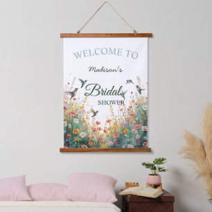 Frühlings-Aquarell-Vögel Florales Monogramm Wildbl Wandteppich Mit Holzrahmen