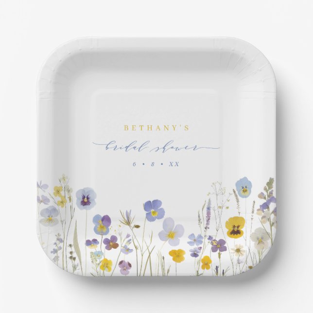 Frühlings-Blau- und Gelbe Wildblumen Brautparty Pappteller (Vorderseite)