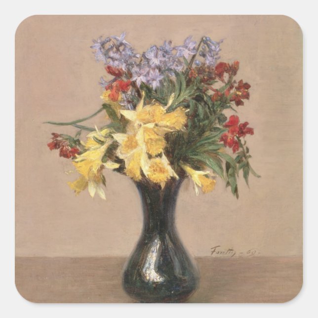 Frühlings-Blumen, 1869 (Öl auf Leinwand) Quadratischer Aufkleber (Vorderseite)