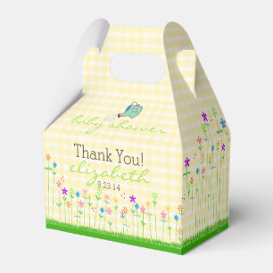 Frühlings-Blumen auf gelber karierter Baby-Dusche Geschenkschachtel
