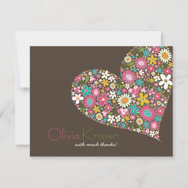 Frühlings-Blumen-Herz-Liebe-Brautparty-Hochzeit Dankeskarte (Vorderseite)