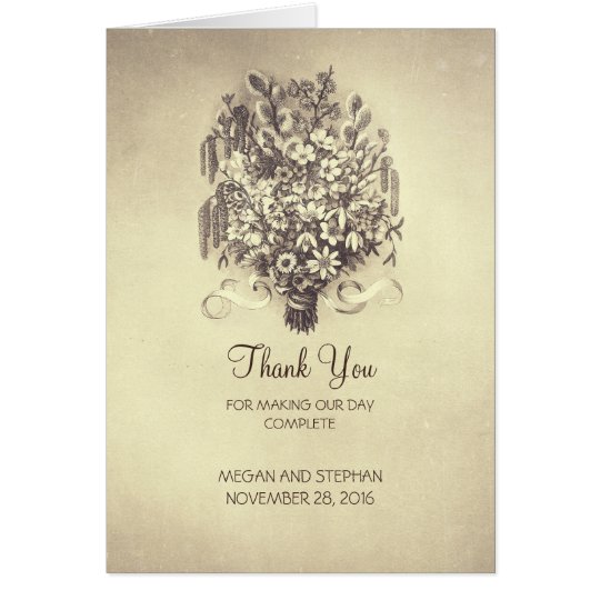 Frühlings-Blumen-Vintage Hochzeit danken Ihnen Karte