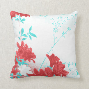 Frühlings-Blumenblüte Throwkissen des roten Aqua Kissen