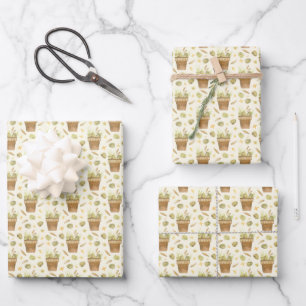 Frühlings-Blumentöpfe mit zufälligem bemalten Must Geschenkpapier Set