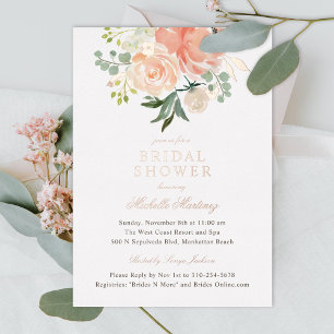Frühlings-Blush-Pfirsich-Aquarell-Blumen-Hochzeits Folieneinladung