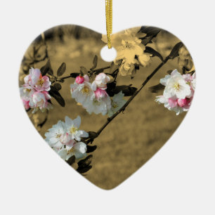 Frühlings-Blüten auf Sepia-Blumen-Verzierung Keramik Ornament