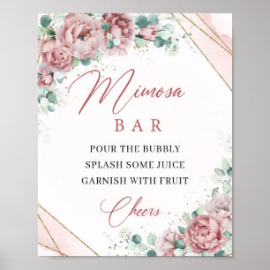 Frühlings-Boho-Blush-Goldrahmen-Eukalyptus-Mimosa- Poster